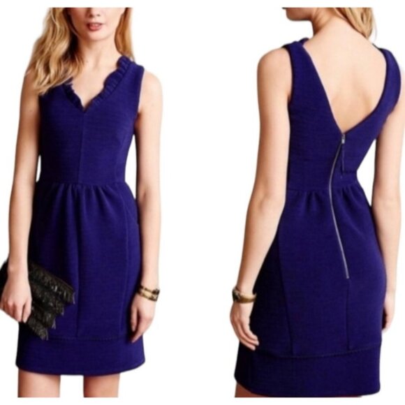 Maeve Ruffled Ottomon Mini Dress XL Ribbed Knit V-Neck Sleeveless Anthropology - Picture 3 of 8
